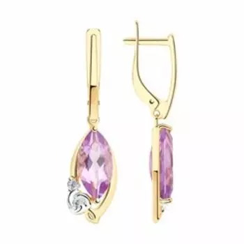 Серьги из золота с аметистами и фианитами