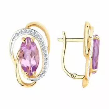 Золотые серьги с аметистами и фианитами