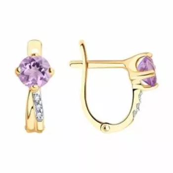 Золотые серьги с аметистами и фианитами