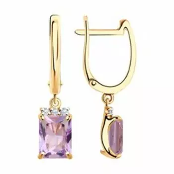 Золотые серьги с аметистами и фианитами