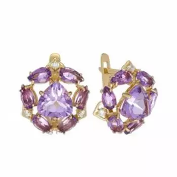 Золотые серьги с аметистами и фианитами