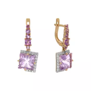 Золотые серьги с аметистами и фианитами