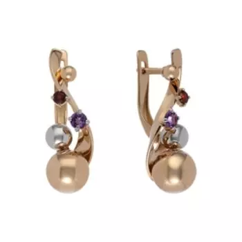 Золотые серьги с аметистами и гранатами