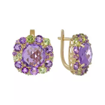 Золотые серьги с аметистами и хризолитами