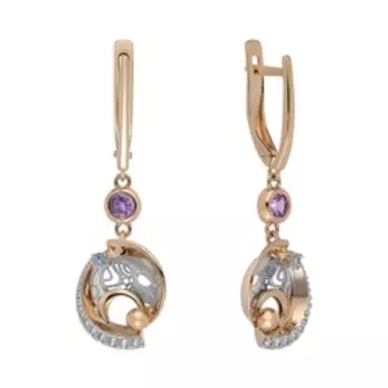 Золотые серьги с аметистами и топазами
