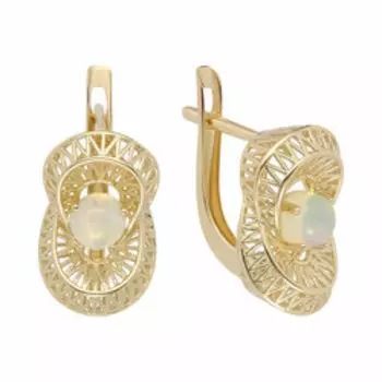 Золотые серьги с белыми натуральными опалами