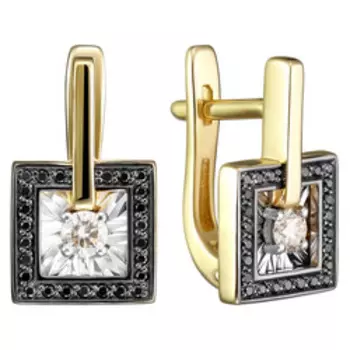 Золотые серьги с бесцветными и черными бриллиантами