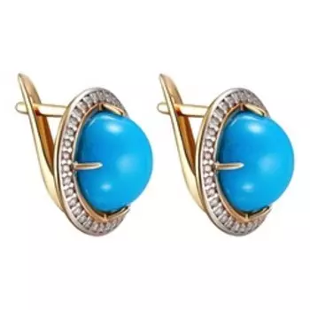 Золотые серьги с бирюзой и фианитами