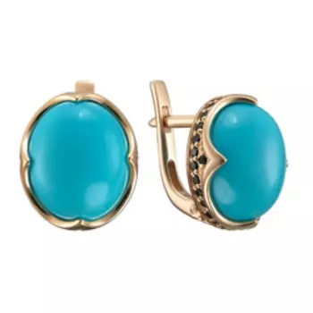 Золотые серьги с бирюзой и шпинелью