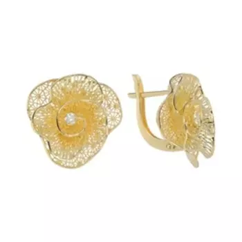 Золотые серьги с бриллиантами "Цветы"