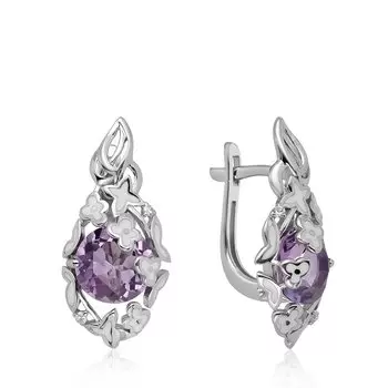 Золотые серьги с бриллиантами и аметистами