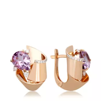 Золотые серьги с бриллиантами и аметистом