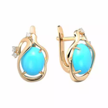Золотые серьги с бриллиантами и бирюзой