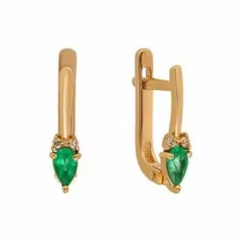 Золотые серьги с бриллиантами и изумрудами