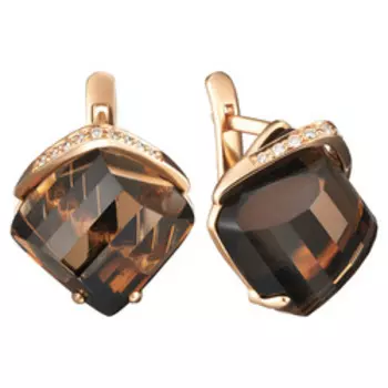 Золотые серьги с бриллиантами и кварцами