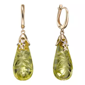 Золотые серьги с бриллиантами и кварцем