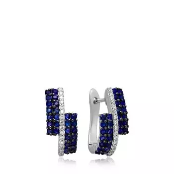 Золотые серьги с бриллиантами и сапфирами