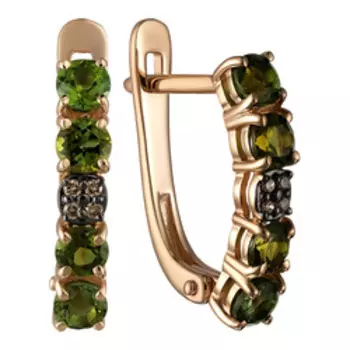 Золотые серьги с бриллиантами и турмалинами