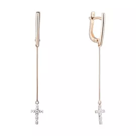 Золотые серьги с бриллиантами "Крестики"