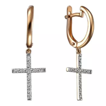 Золотые серьги с бриллиантами "Кресты"