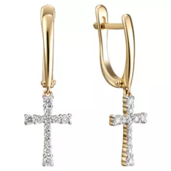 Золотые серьги с бриллиантами "Кресты"