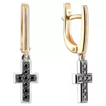 Золотые серьги с бриллиантами "Кресты"