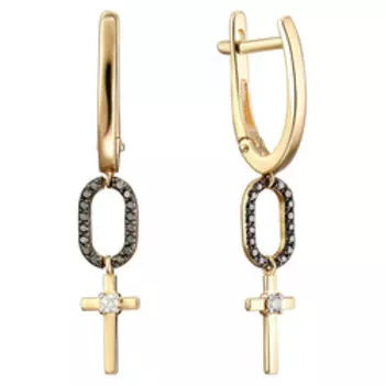 Золотые серьги с бриллиантами "Кресты"