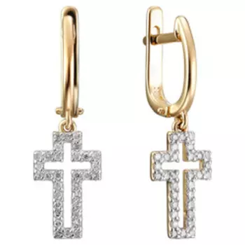 Золотые серьги с бриллиантами "Кресты"