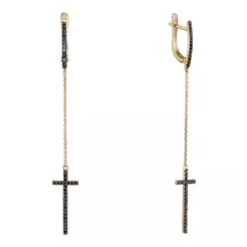 Золотые серьги с бриллиантами "Кресты"