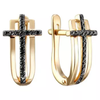 Золотые серьги с бриллиантами "Кресты"