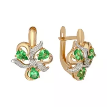 Золотые серьги с цаворитом и бриллиантами