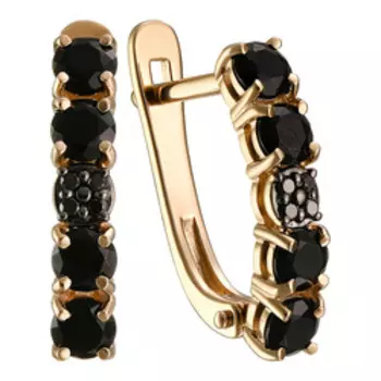 Золотые серьги с черными бриллиантами и турмалинами