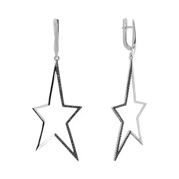 Золотые серьги с черными бриллиантами "Звезды"