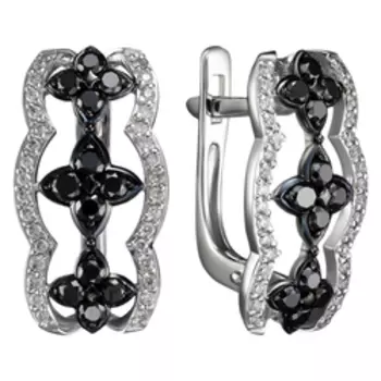 Золотые серьги с черными и бесцветными бриллиантами