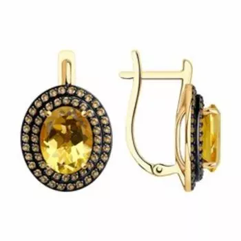 Золотые серьги с цитринами и фианитами
