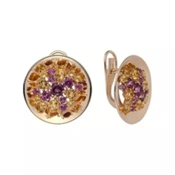 Золотые серьги с цитринами и родолитами