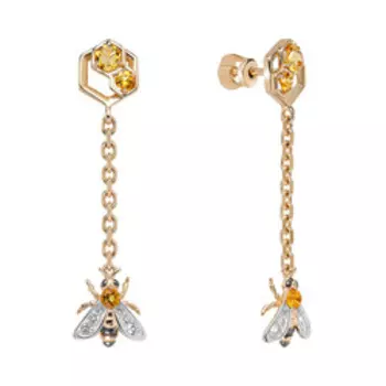Золотые серьги с цитринами и топазами "Пчелы"