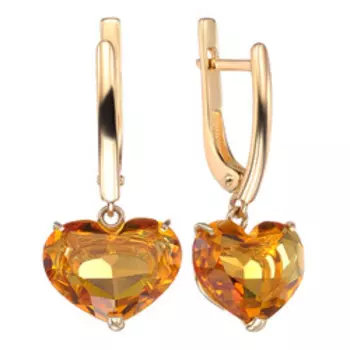 Золотые серьги с цитринами "Сердечки"