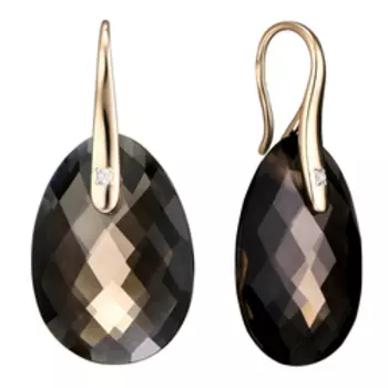 Золотые серьги с дымчатым кварцем и бриллиантами