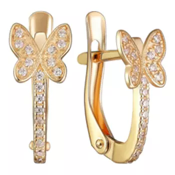 Золотые серьги с фианитами "Бабочки"