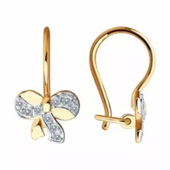 Золотые серьги с фианитами "Бантик"