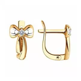 Золотые серьги с фианитами "Бантики"