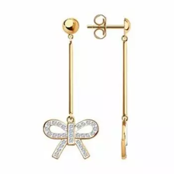 Золотые серьги с фианитами "Банты"