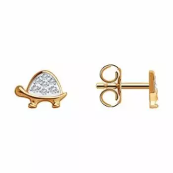 Золотые серьги с фианитами "Черепашки"