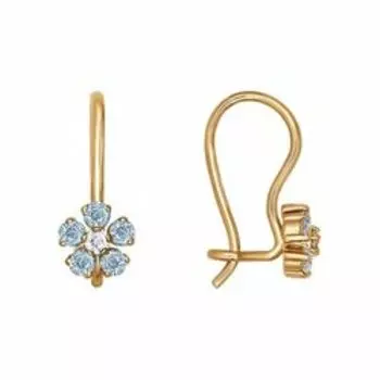 Золотые серьги с фианитами "Цветы"