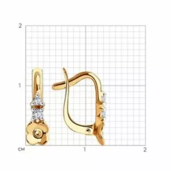 Золотые серьги с фианитами "Цветы"