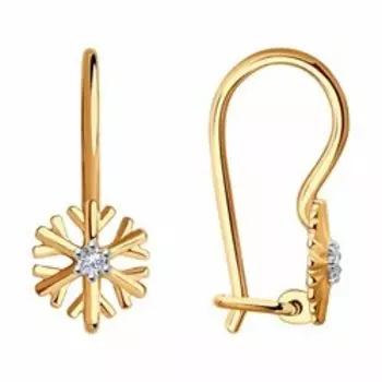 Золотые серьги с фианитами "Цветы"