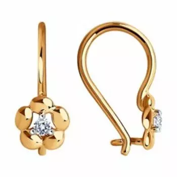 Золотые серьги с фианитами "Цветы"