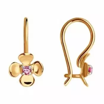 Золотые серьги с фианитами "Цветы"