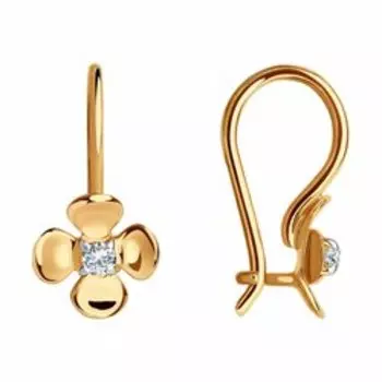 Золотые серьги с фианитами "Цветы"